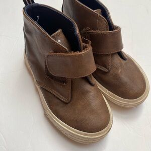 Nautica Brown Kids High-Top Velcro Sneakers with Cream Sole